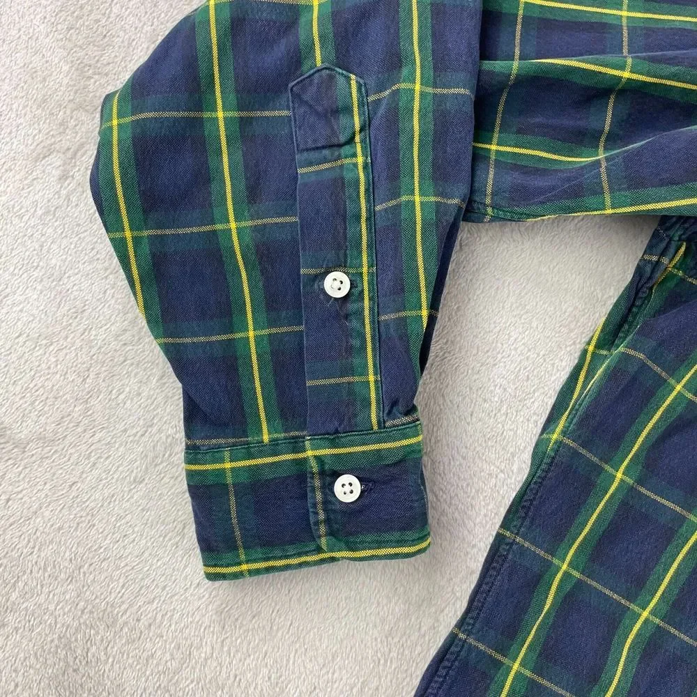 Vintage Polo Ralph Lauren Shirt Men Medium‎ Navy Tartan Plaid Blaire Preppy Pony